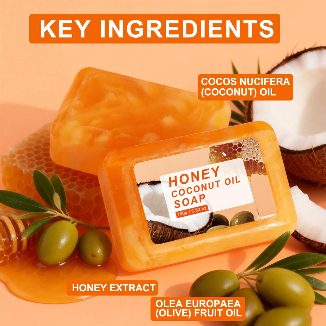 Honey Coconut Oil Soap Deep Cleansing Oil Control Refresh Hydrate For All Skin Types Face Body Care Halalzen