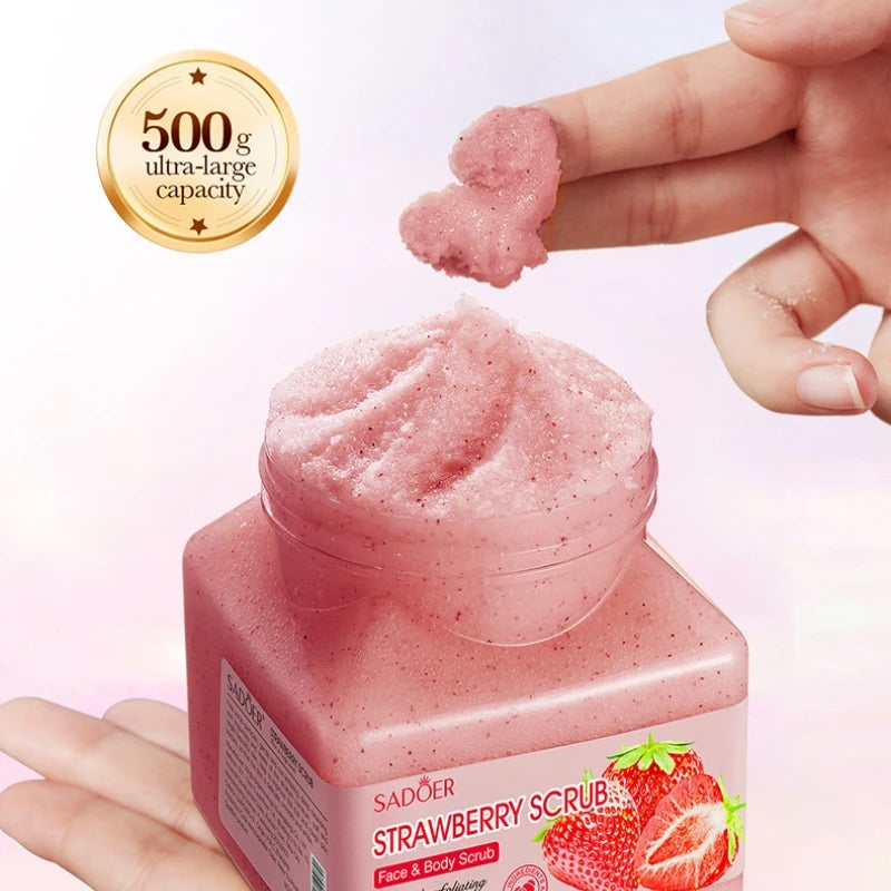 500g Strawberry Exfoliating Skin Cleansing Scrub, Hypoallergenic and Alcohol-Free, Gently Rubs the Skin to Physically Exfoliate, Provides Gentle Deep Cleansing, Suitable for Creating a Radiant Light Beige Complexion, Moisturi
