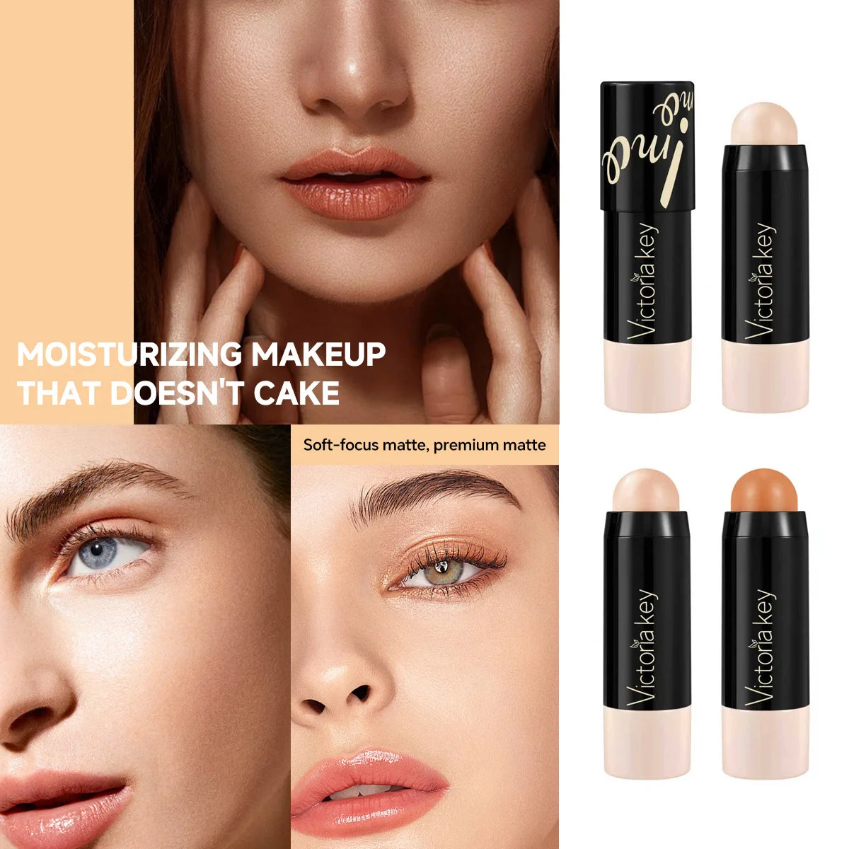 2-in-1 Foundation & Concealer Stick, Waterproof Long Wear, Full Cover, Hide Blemishes, Smooth Base Makeup