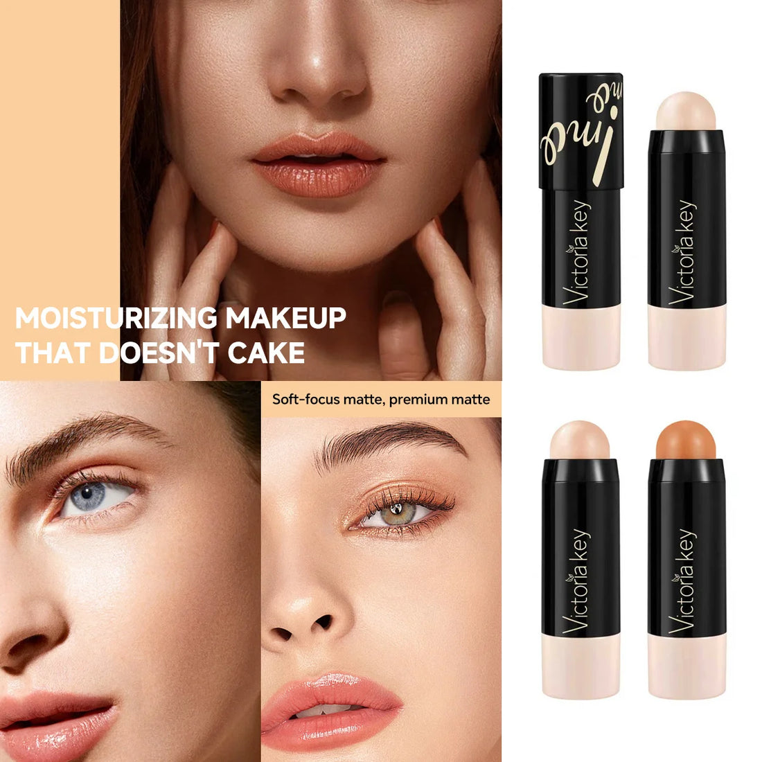 2-in-1 Foundation & Concealer Stick, Waterproof Long Wear, Full Cover, Hide Blemishes, Smooth Base Makeup
