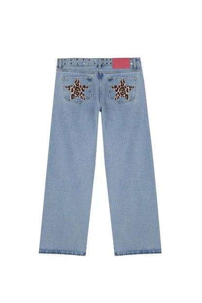 ONE DILEMMA Five-Pointed Star Print High Waited Jeans New Street Harajuku Baggy Jeans Women Clothing Casual Straight Denim Pants