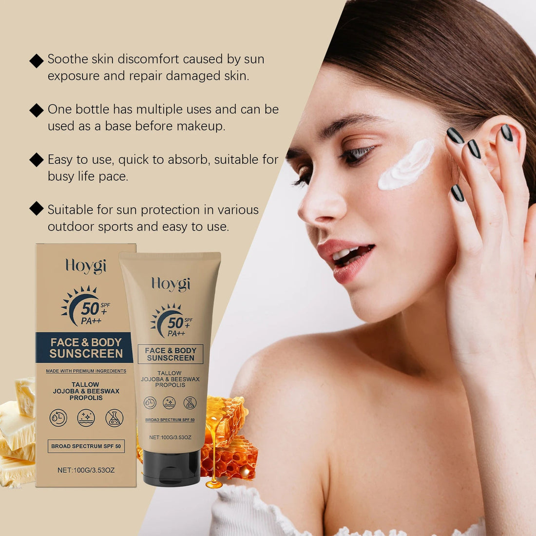 Sunscreen Cream for Face and Body Spf 50+ UV Protective Sun Block Isolation Anti Oxidant Waterproof Moisturizing Skin Sunblock Halalzen