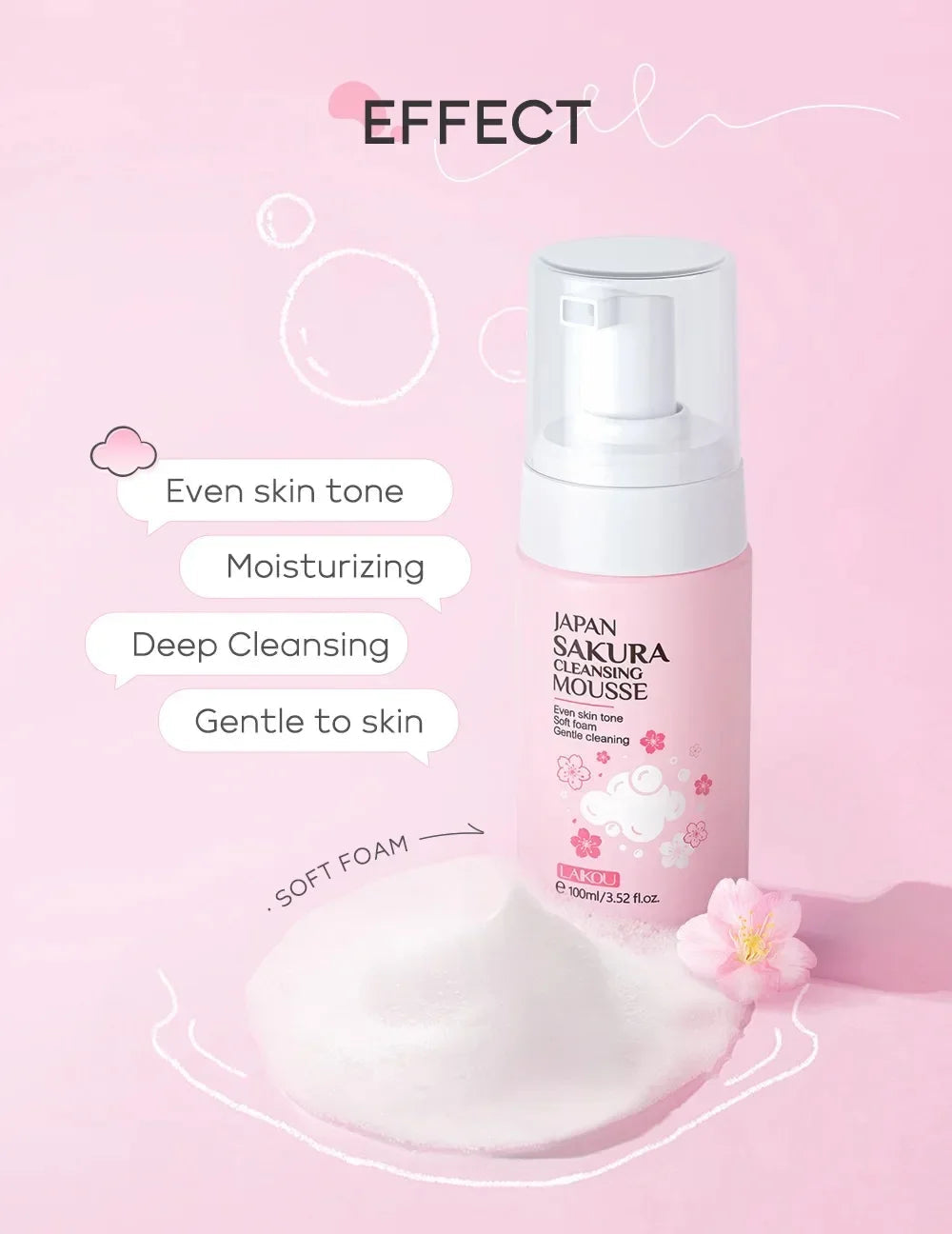LAIKOU Cherry Blossom Women Facial Cleanser  Face Korean Skin Care Products Original Products 100ml Halalzen