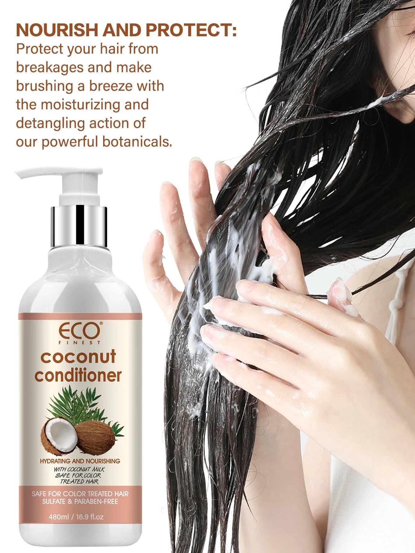 72H Shine Extra Volume Coconut Shampoo & Conditioner Set for Thin Hair 500ml Silicone-Free Formula to Enhance Hair Fullness Halalzen