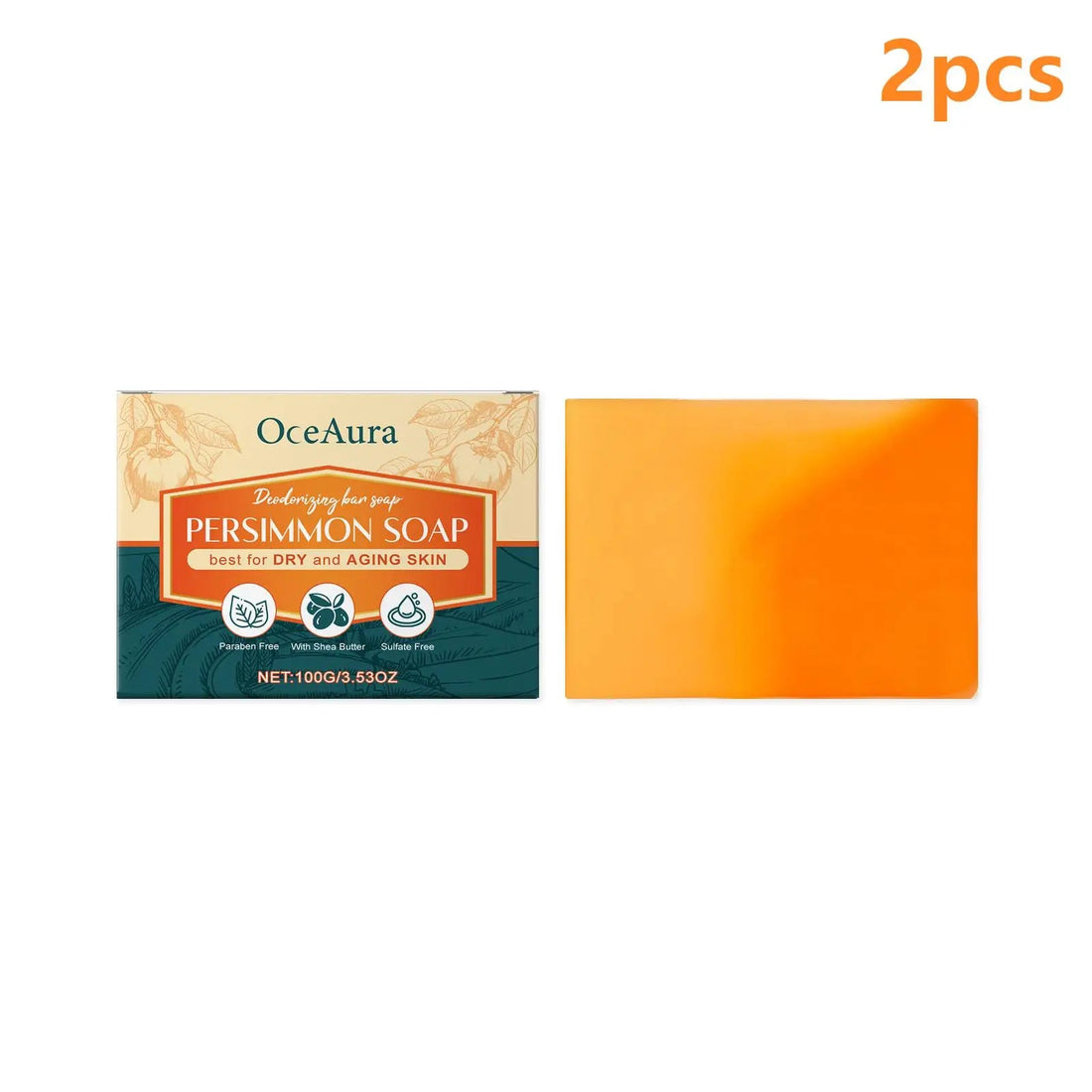 OceAura Persimmon Soap Bar for Body Odor Control Deodorant Professional Skin Cleaning Goat Milk Body Wash Persimmon Shower Gel Halalzen