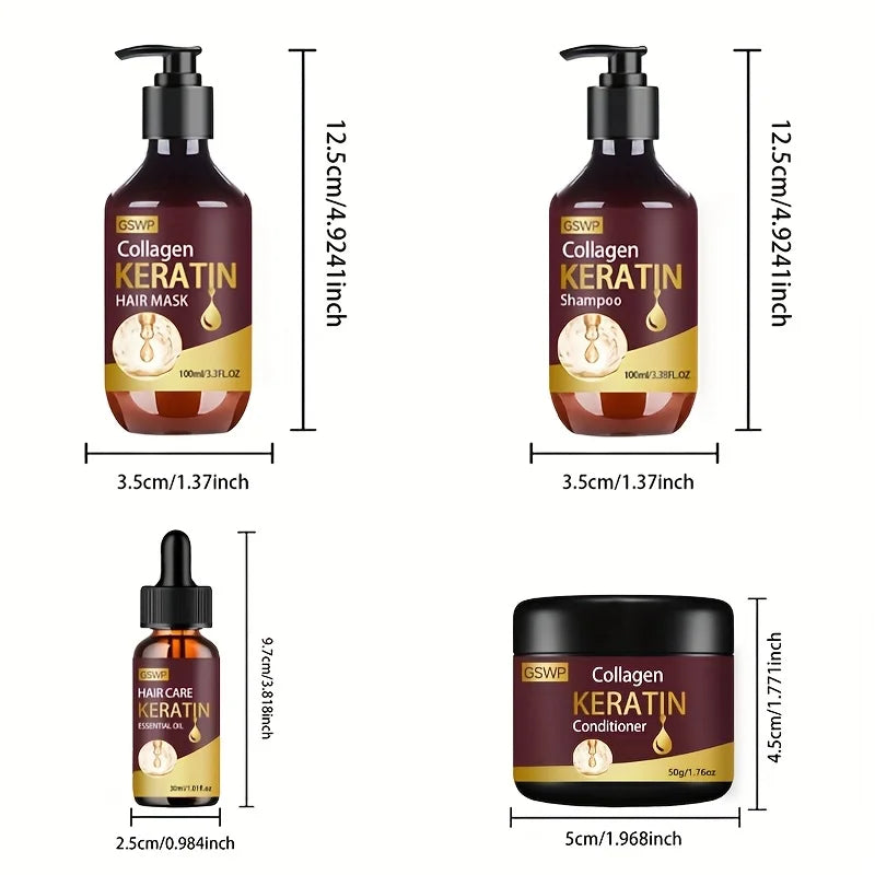 GSWP 4-Piece Keratin Care Set: Keratin Shampoo, Conditioner, Hair Mask, and Hair Oil for Deep Moisturizing. Halalzen