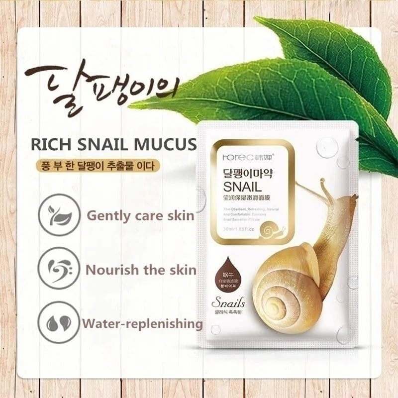 10/20/30pcs Snail Moisturizing Face Mask Anti-aging Wrinkles Whitening Facial Masks Sheet Mask Skin Care Korean Skin Care