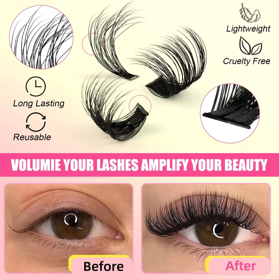 QIUNING Eyelash Clusters Kit Fluffy Individual Lashes Lash Bond and Seal and Remover Faux Mink Lashes Eyelash Extension DIY Halalzen