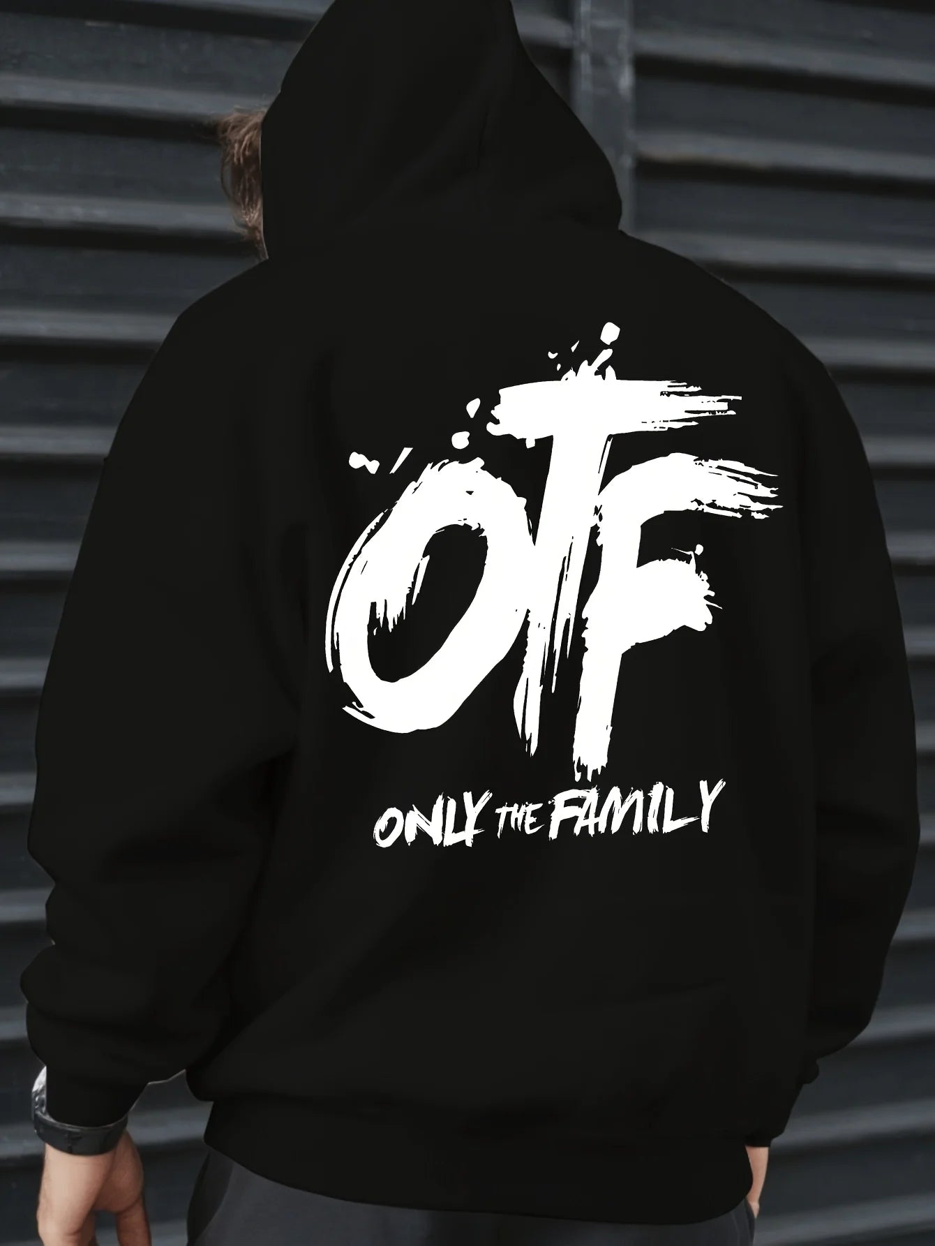 2025 Men's OTF Graffiti Print Hooded Sweatshirt - Loose Fit Thick Winter Pullover, Black and White Street Style with OTF Letters