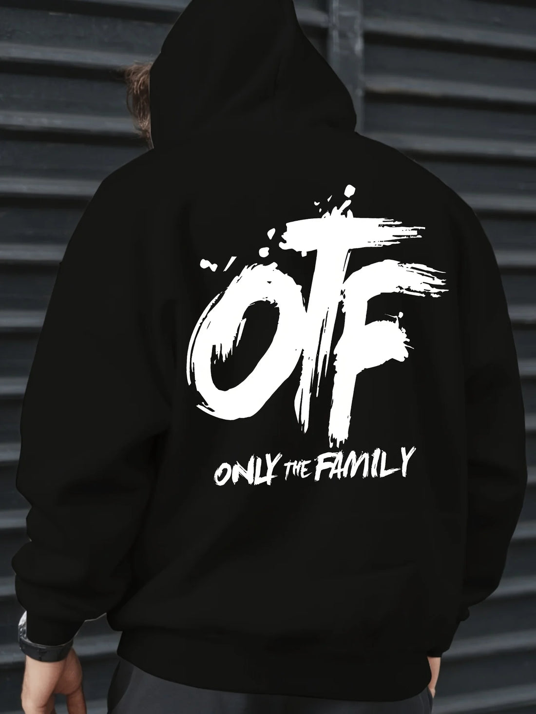 2025 Men's OTF Graffiti Print Hooded Sweatshirt - Loose Fit Thick Winter Pullover, Black and White Street Style with OTF Letters
