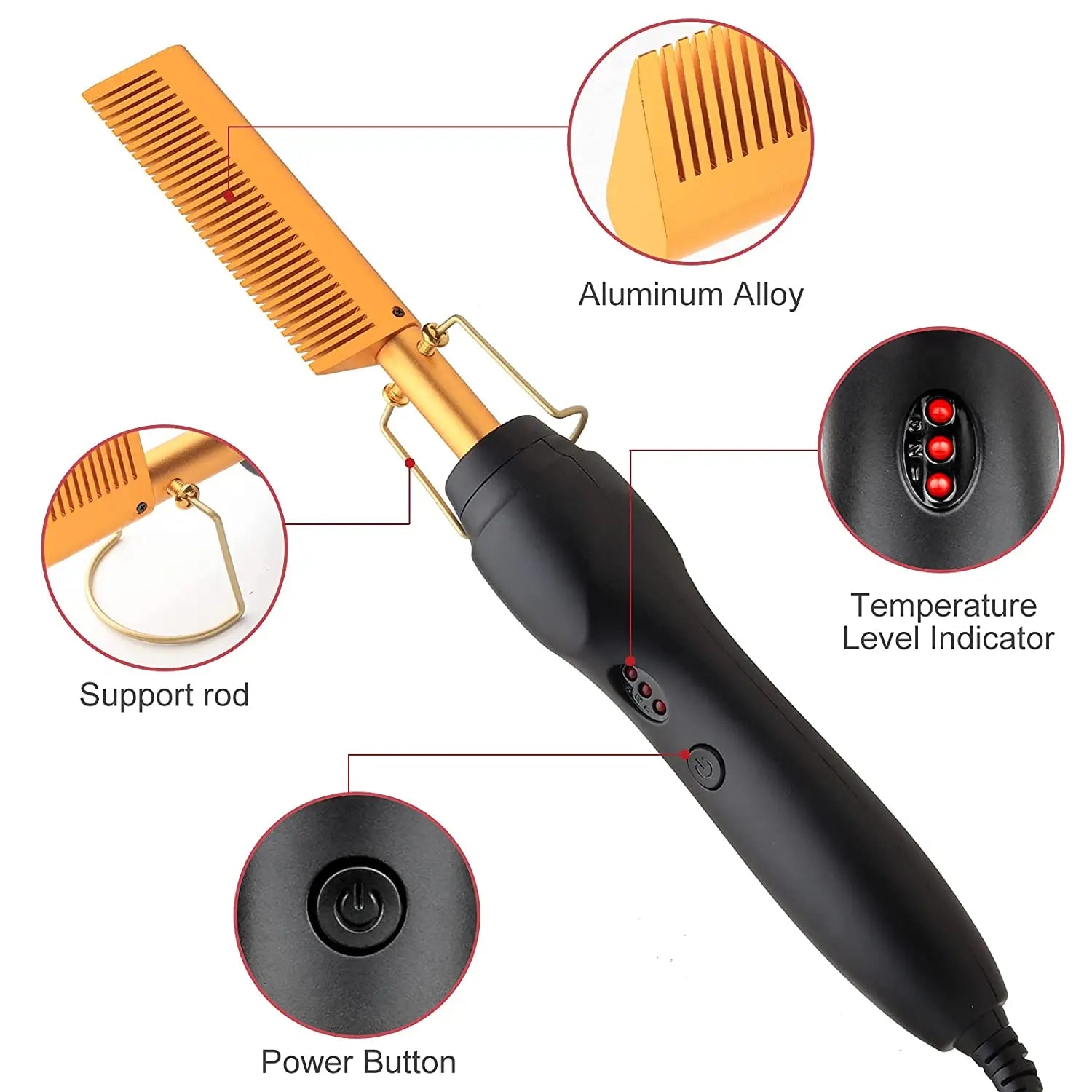 Electric Ceramic Hot Comb Hair Straightener Heat Pressing Anti-Scald Flat Iron for Wigs Beard Styling Tool