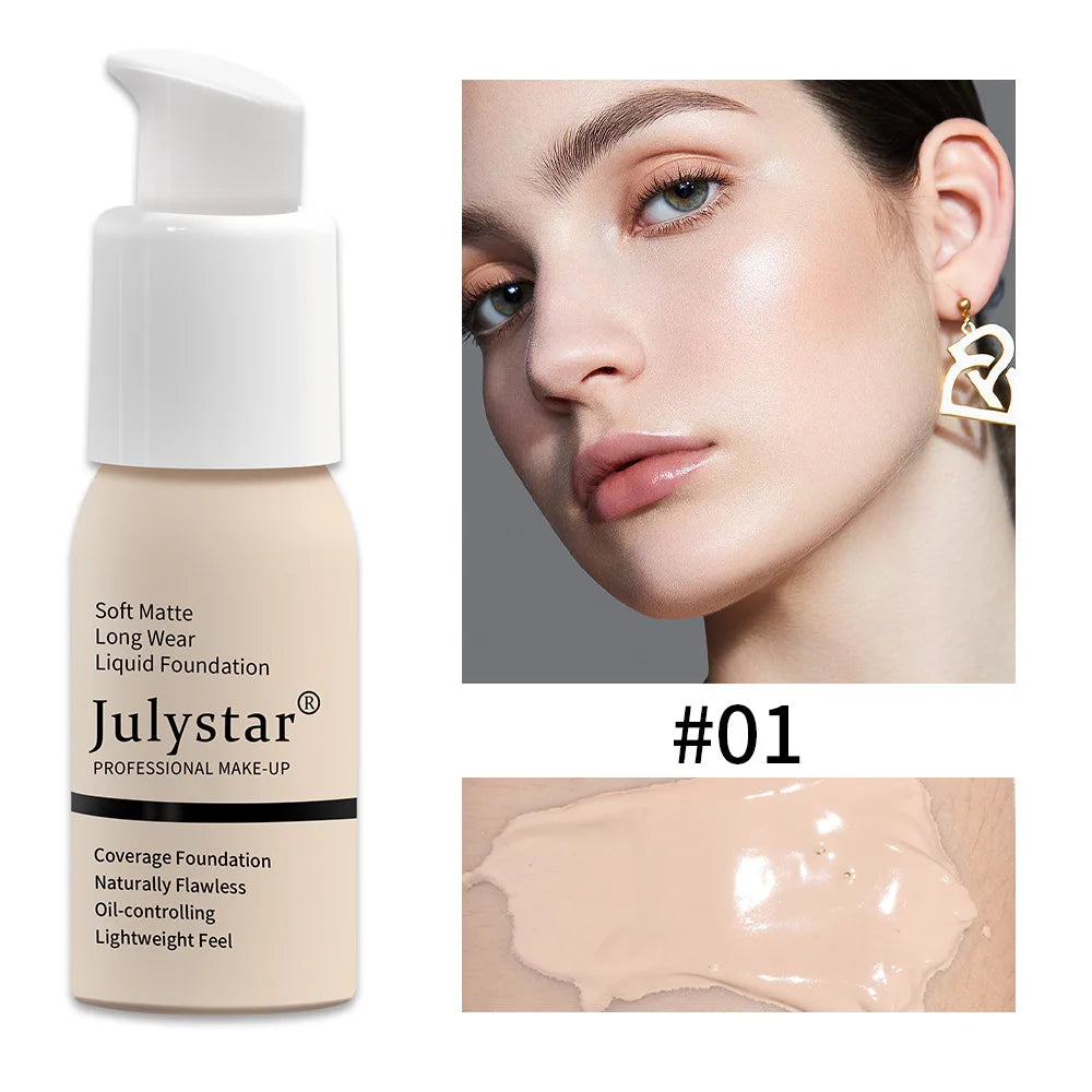 10 Colors Matte Liquid Foundation, Waterproof Long‑lasting Lightweight Oil Control Concealer Facial Base Makeup