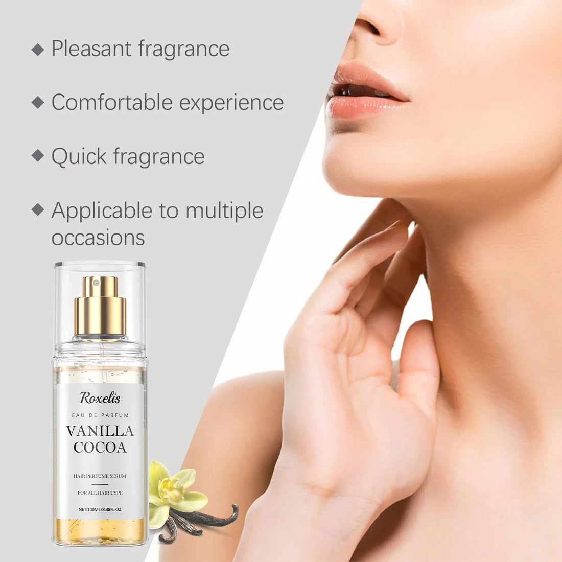 Roxelis Vanilla Cocoa Hair Care Perfume Spray Body Fragrance Spray Gives Out Fresh Fragrance and Adds Fragrance to the Hair HALALZEN
