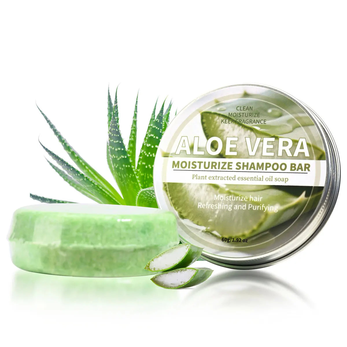 Aloe Vera Moisturizing Shampoo Bar, Plant Extract Essence Deep Cleaning Shampoo and Hair Care Soap Halalzen