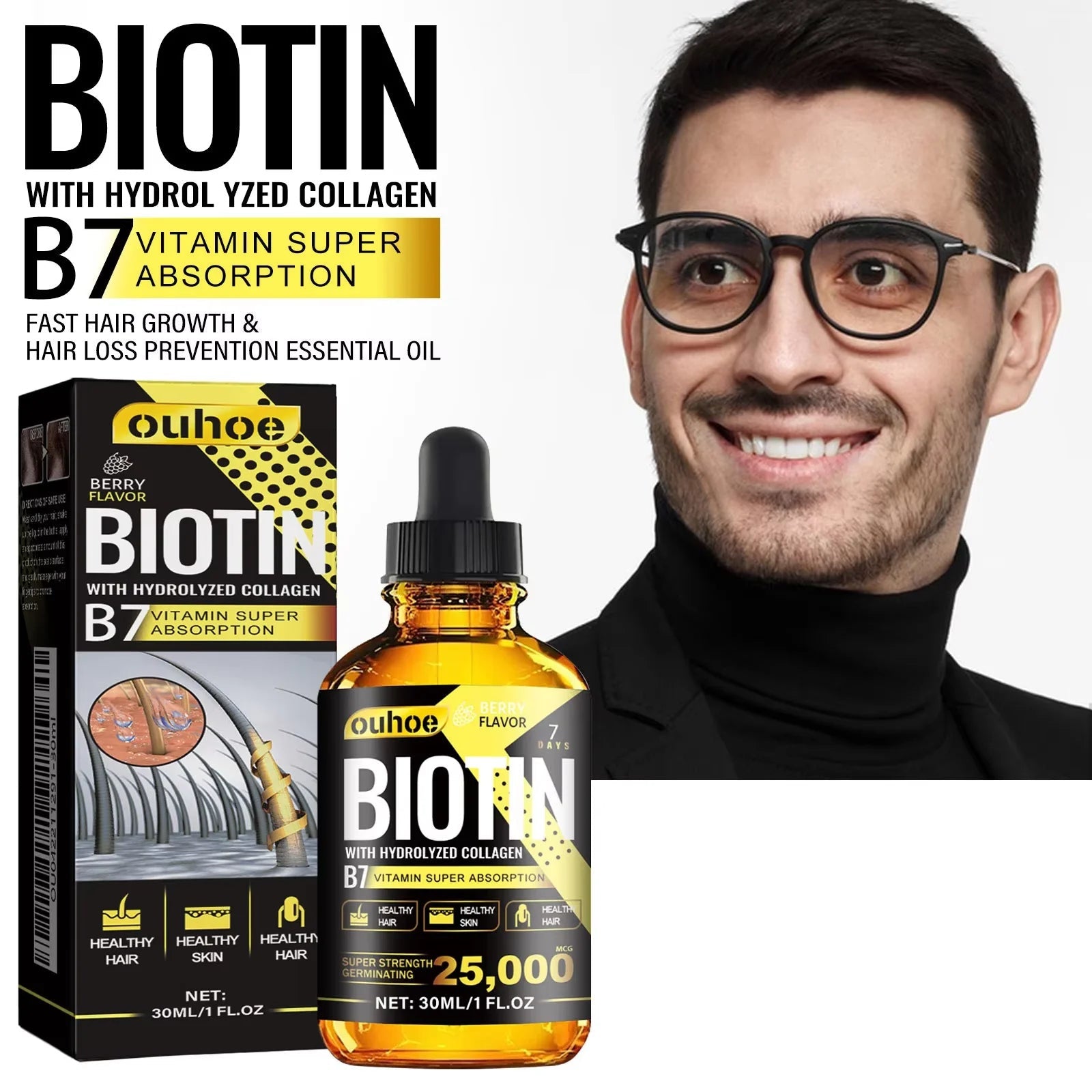 OUHOE Collagen B7 Vitamin Hair Essential Oil Moisturizing Soften Improve Hair Loss Thinning Regrowth Nutrition Hair Care Liquid Halalzen