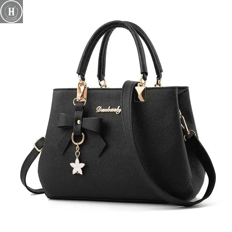 Women Messenger Bags With Flower Pendant Office Ladies Fashion Totes Pure Handbag For Female New Crossbody Shoulder Bags HALALZEN