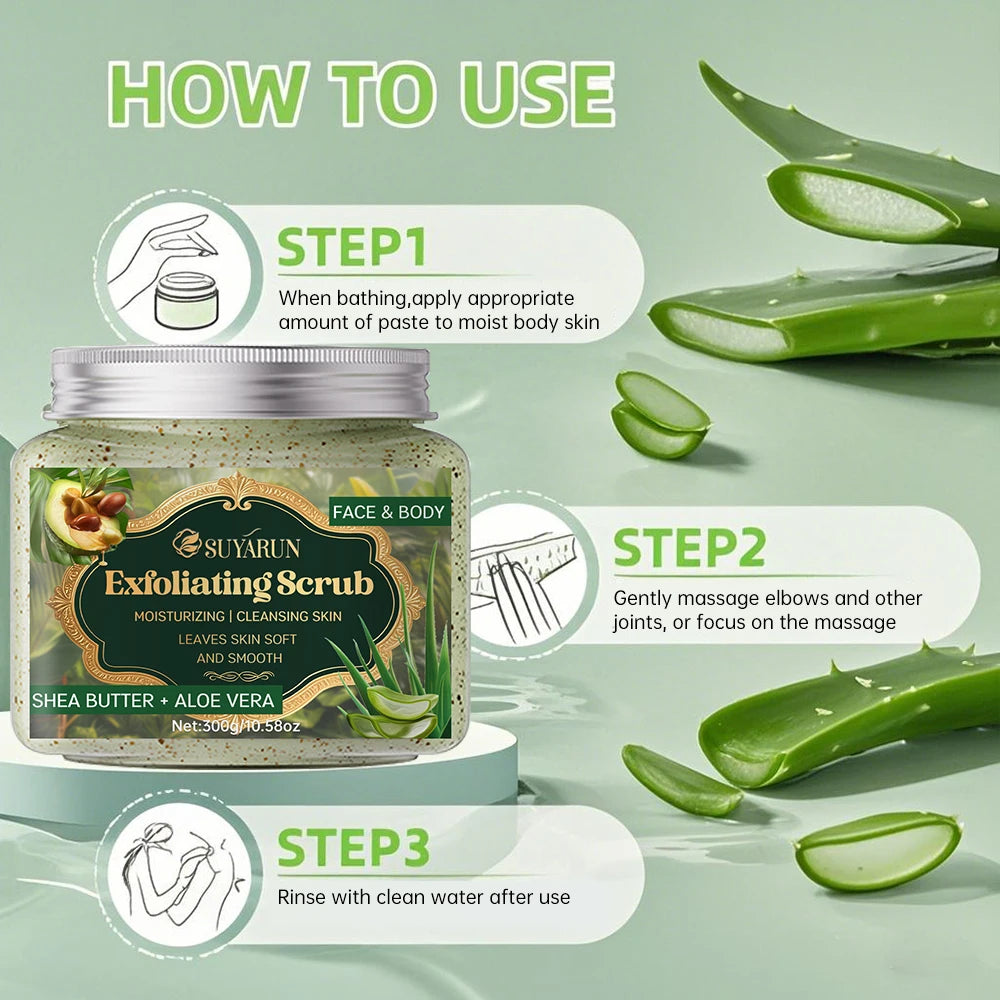 SUYARUN Shea Butter & Aloe Vera Exfoliating Scrub - Natural Face & Body Scrub, Gentle Exfoliator for Sensitive Skin.