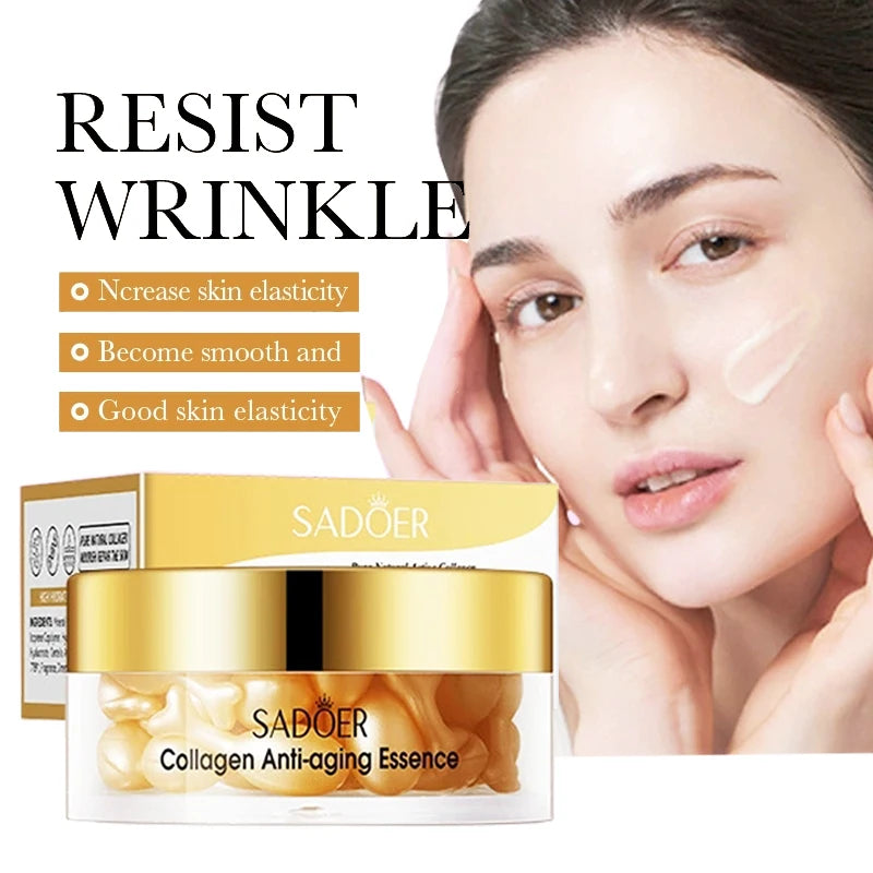 30pcs SADOER Anti Wrinkle Collagen Face Serum Capsule Facial Moisturizing Anti-aging Facial Essence Face Skin Care Products