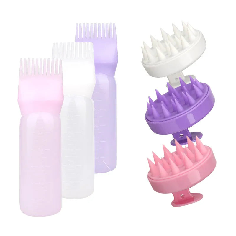 Head Scalp Massage Comb Silicone Shampoo Brush Hair Dye Tint Oil Applicator Bottle with Brush Salon Hair Styling Tools SZI20