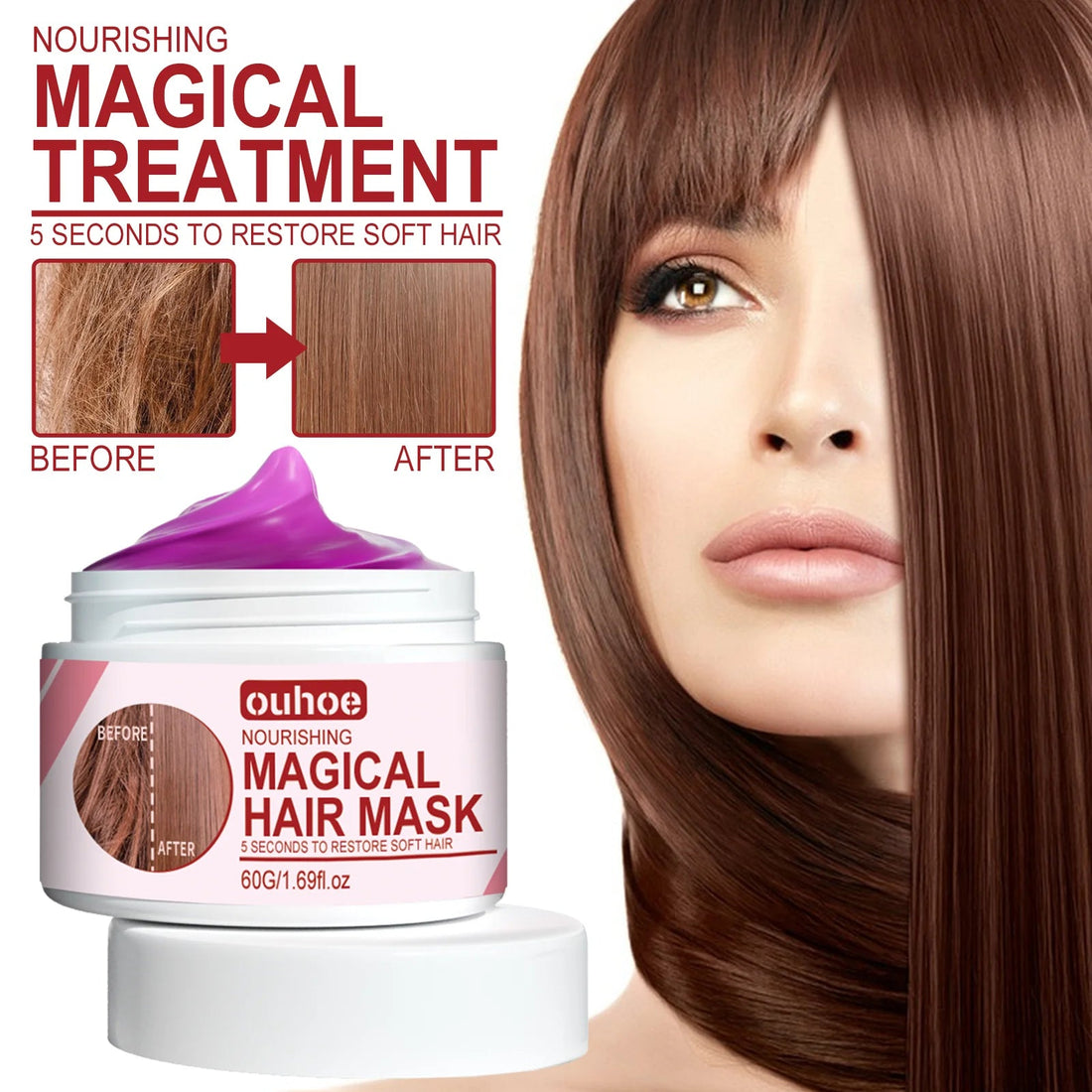 Magical Hair Mask 5 Seconds Repair Damage Frizzy Soft Smooth Shiny Hair Deep Moisturize Hair Treat Repair Hair Scalp Care 60g HALALZEN