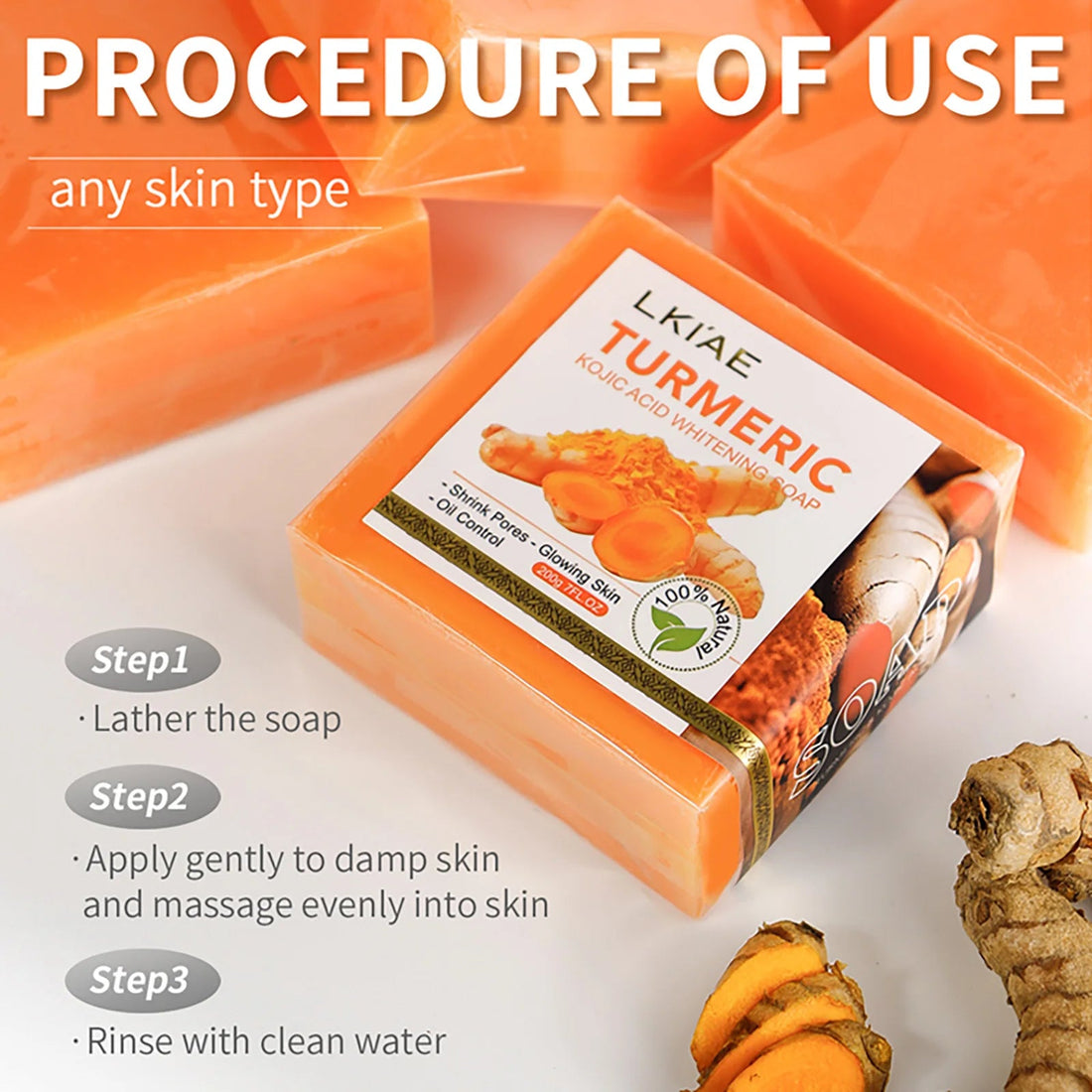 Natural Turmeric Whitening Body Wash, Deeply Clean Skin, Remove Dark Spot, Pimple, Acne, Smooth Skin, For Face & Body Soap Bar Halalzen