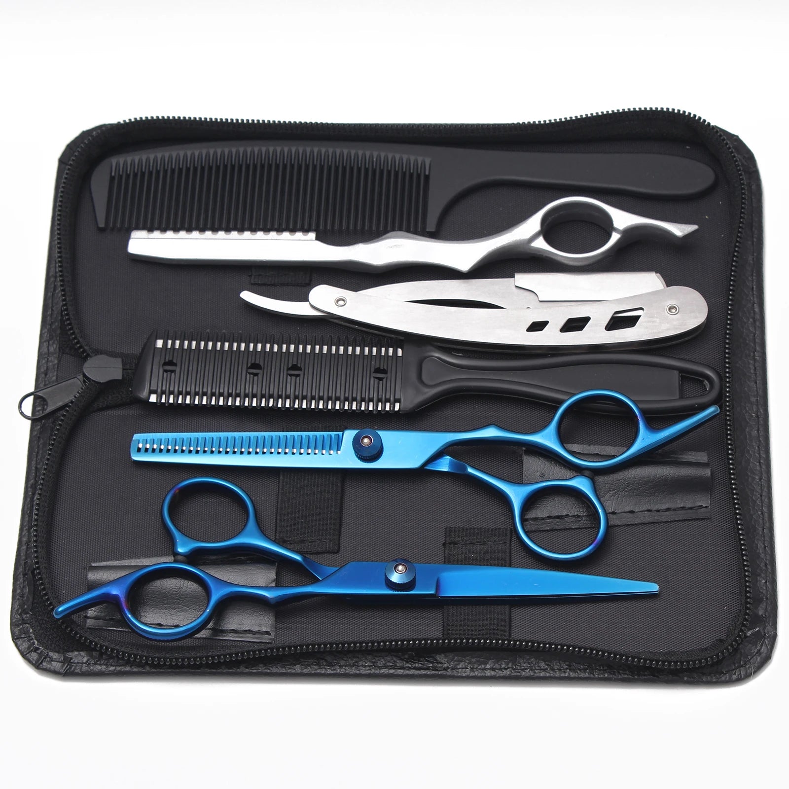 Hairdressing Scissors Blue Japan Stainless Hair Scissors Salon Cutting Scissors Barber Shop Thinning Shears Comb Razor C1001 Halalzen