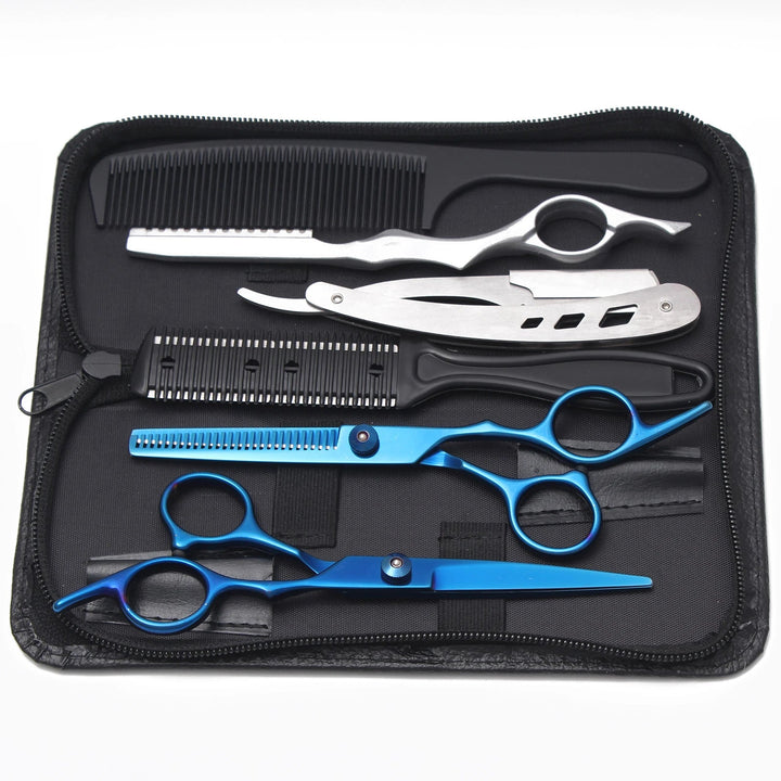 Hairdressing Scissors Blue Japan Stainless Hair Scissors Salon Cutting Scissors Barber Shop Thinning Shears Comb Razor C1001 Halalzen