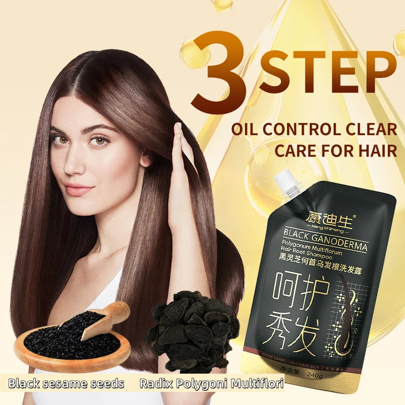 Black sesame seed Polygonum multiflorum Oil Control Refreshing Clean Hair Black Hair Maintenance Flowing hair Herbal Essence240g Halalzen