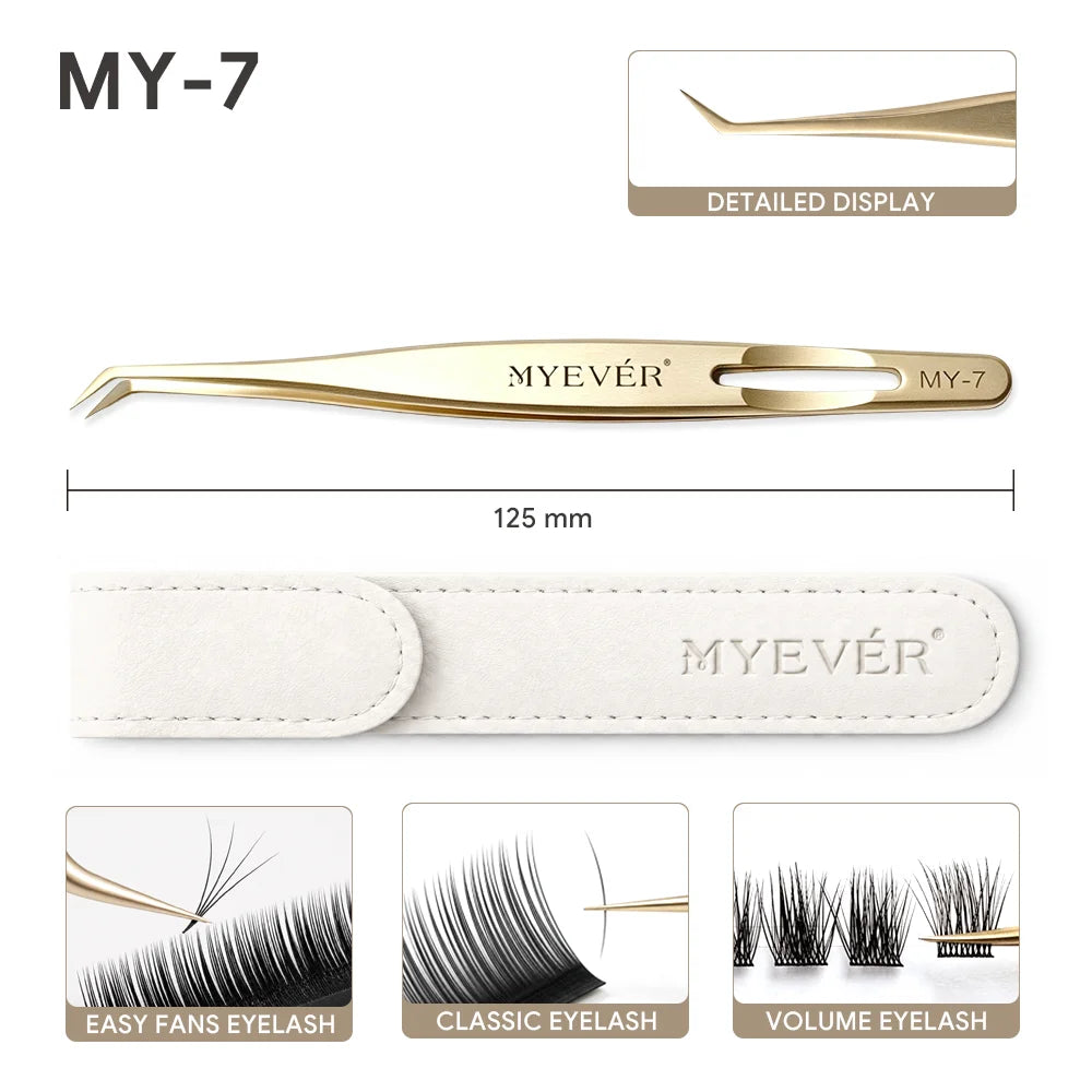 MYEVER Anti-Slip Eyelash Extension Steel Tweezers High-Density Fiber Tip Eyelash & Eyebrow Professional Precision Makeup Tools