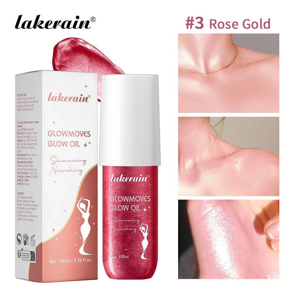 Lakerain 100ml Glowmoves Glow Oil Long Lasting Smoothing Nourishing Deep Moisturizing Shimmering Non-greasy Body Care Glow Oil