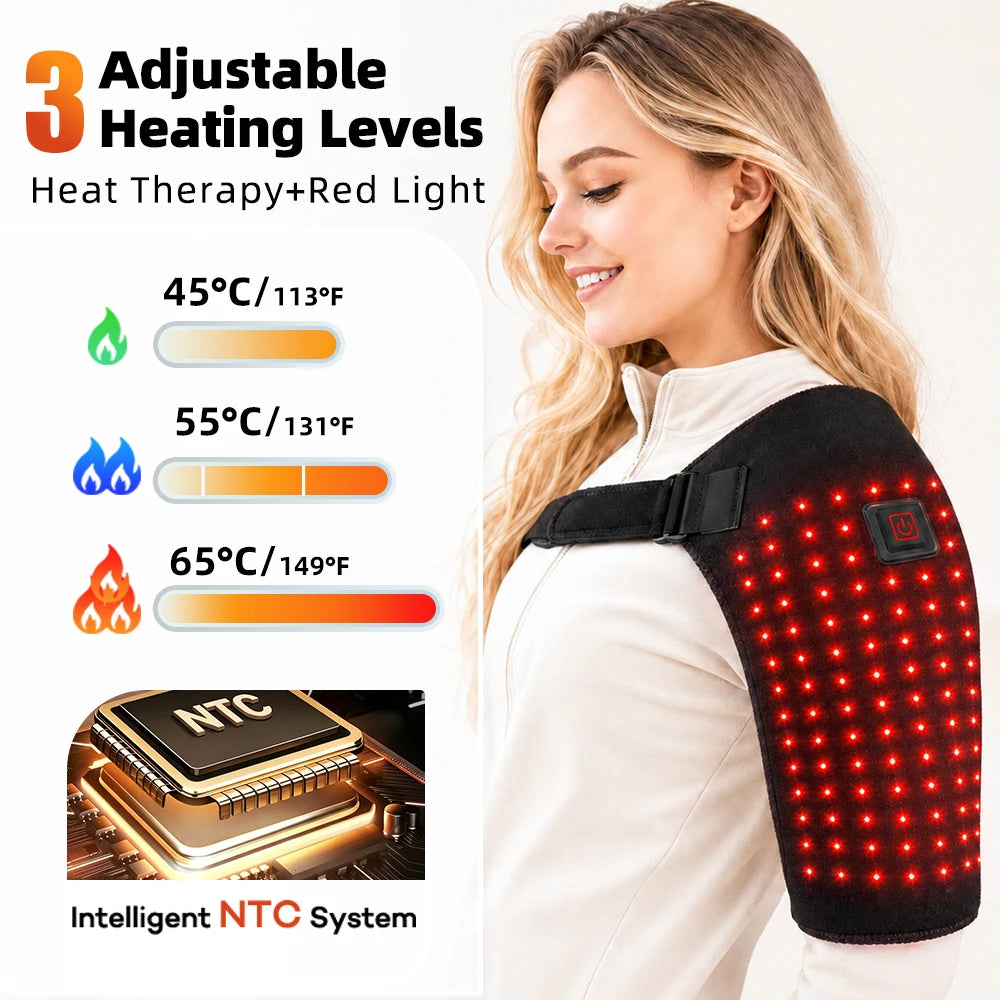 USB Electric Heated Shoulder Wrap 105 LED 660nm Red Light Shoulder Pad,3-Level Hot Compress Shoulder Brace,Joint Support Protect