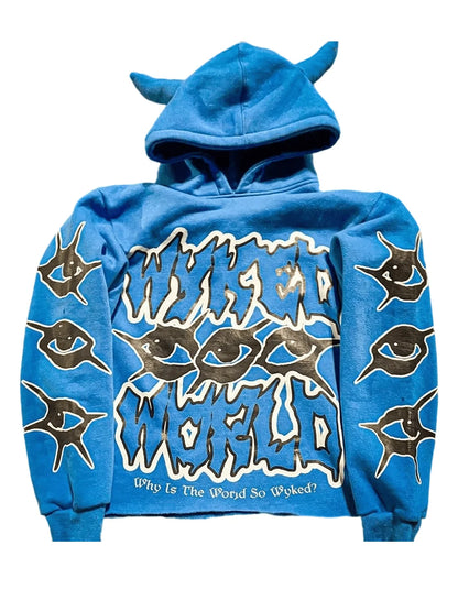 Harajuku Y2K Hoodie with Horn Hat for Men Funny Printed Casual Top