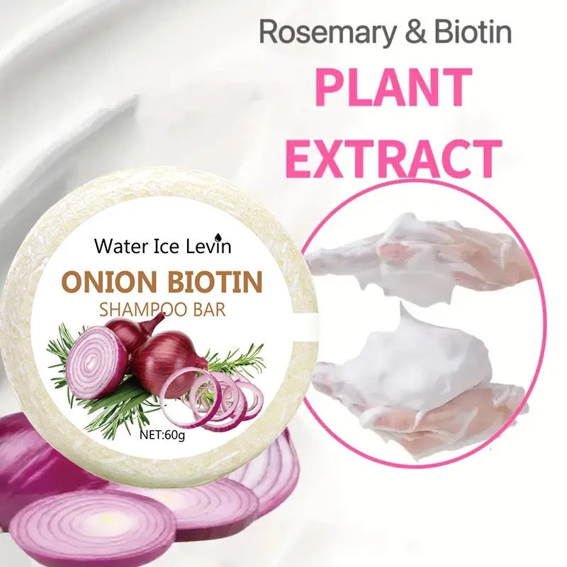 Onion and Biotin Shampoo Soap - 60g, Suitable for All Hair Types, Moisturizing and Smoothing, Rich in Rosemary Extract Halalzen