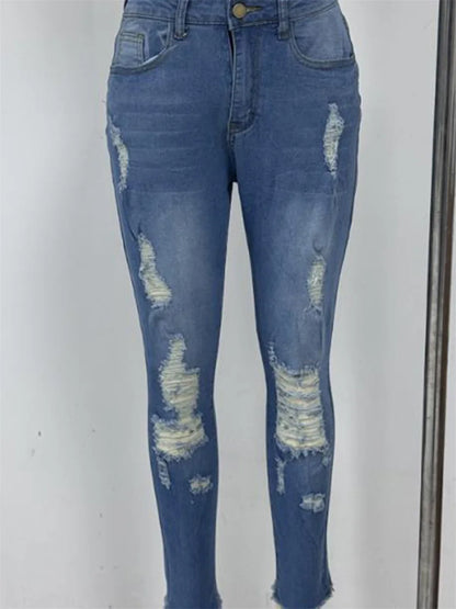 Ladies High Waist Skinny Jeans Stretch Ripped Denim Pants Distressed Cropped Trousers Casual Streetwear Fashion