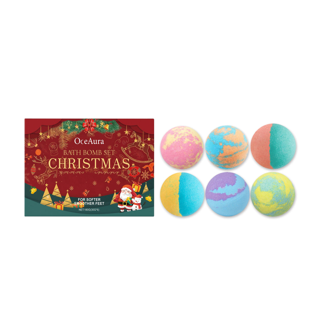 Christmas Colored Fizzy Long-Lasting Scent Bath Bomb Gift Set Gentle Cleansing and Exfoliating Handmade Moisturize Bath Bomb Halalzen