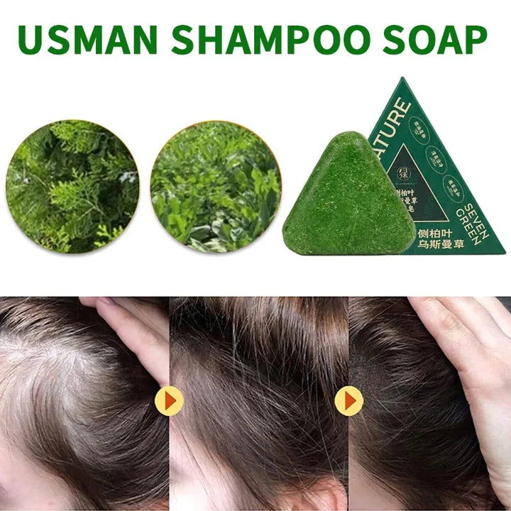 120g Seven Green Platycladi Usman Grass Handmade Shampoo Soap Refreshing and Flushing Healthy Anti-Removal Hair Nourishing Clean