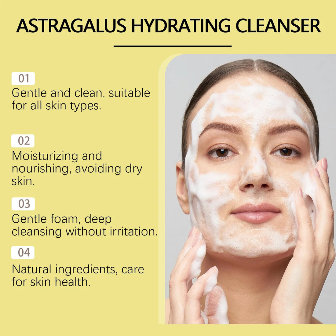 Astragalus Hydrating Facial Cleanser Purifying Pores Deep Cleansing Hydrating Moisturizing Refreshing Non-Drying Daily Face Wash Halalzen
