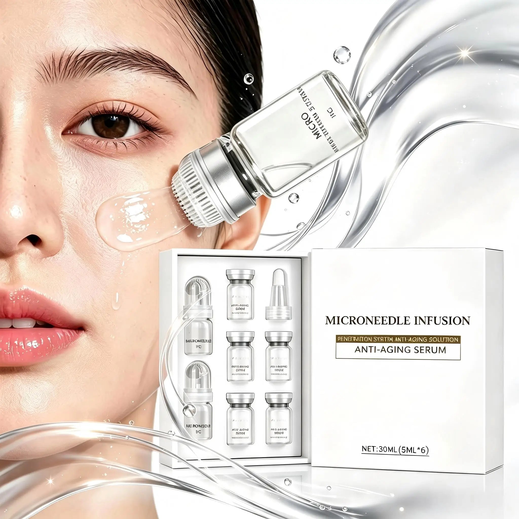 Korean Micro‑Molecule Anti‑Aging Serum Kit Collagen & Hyaluronic Acid Anti‑Wrinkle Firming Pore Refining Hydrating Facial Care