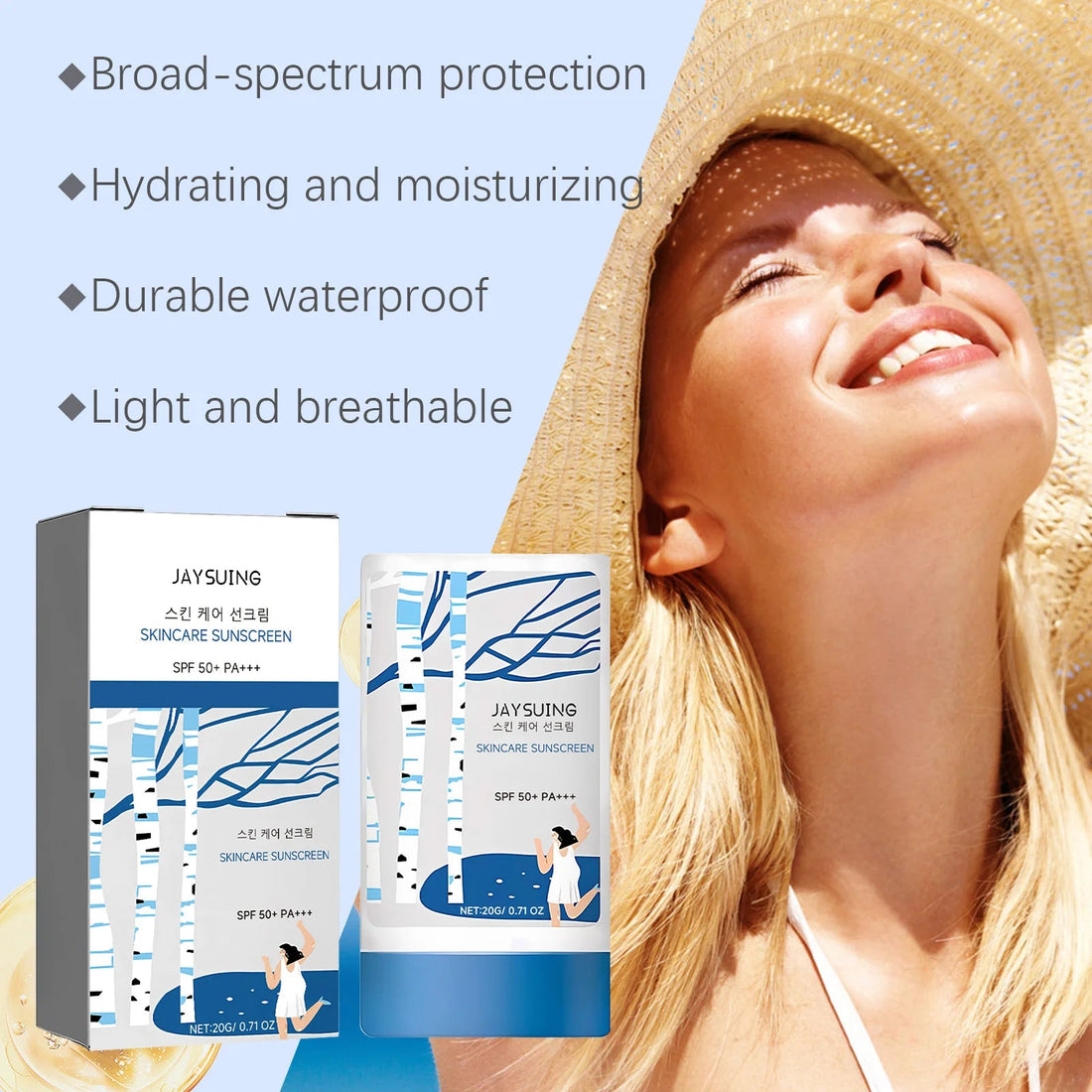 Jaysuing Skincare Sunscreen SPF 50+ Uv Protective Deep Moisturizing Anti Oxidant Non Greasy Waterproof Sunblock Stick Beauty Halalzen