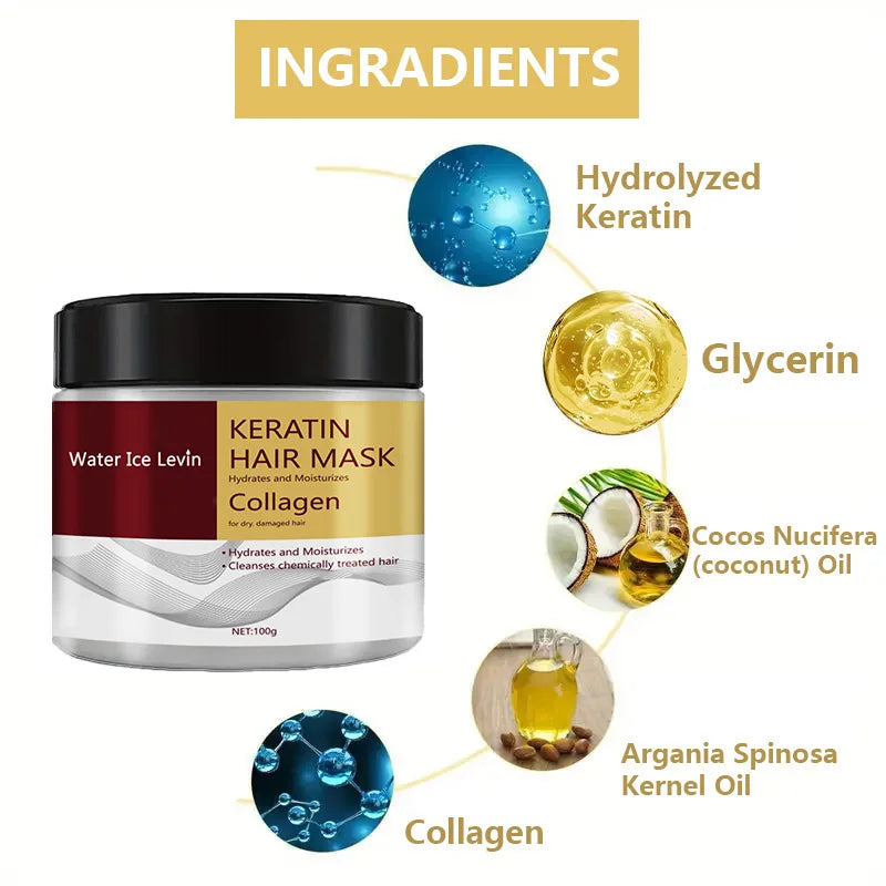Keratin Hair Mask with Collagen, Hydrates & Moisturizes for Dry Damaged Hair, Enhances Softness, Shine & Elasticity Halalzen