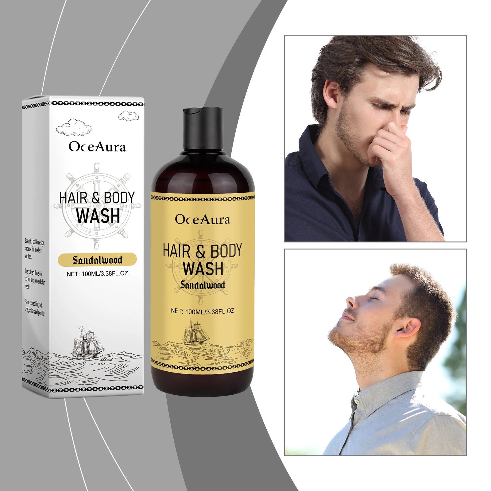 OceAura 2-in-1 Shampoo & Body Wash for Men - Moisturizing Body Wash, Skin & Scalp Cleanser, Hair Shampoo Halalzen