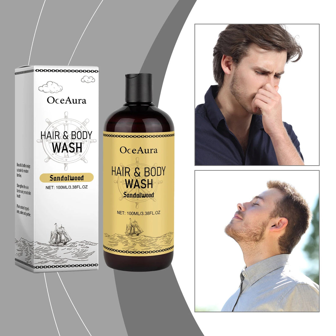 OceAura 2-in-1 Shampoo & Body Wash for Men - Moisturizing Body Wash, Skin & Scalp Cleanser, Hair Shampoo Halalzen
