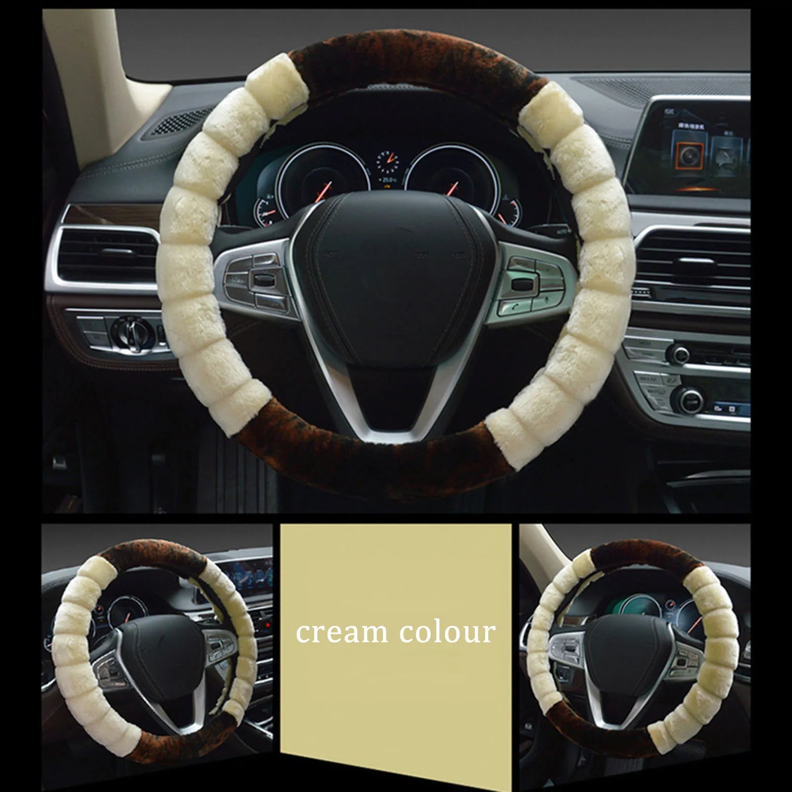 Winter Plush Steering Wheel Cover Easy to Install and Anti-slip Fluffy Wheel Protector Suitable for Car Truck Van SUV MIAO-US