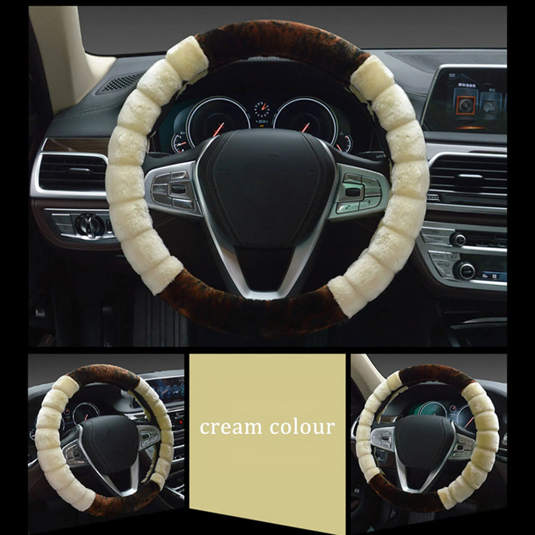 Winter Plush Steering Wheel Cover Easy to Install and Anti-slip Fluffy Wheel Protector Suitable for Car Truck Van SUV MIAO-US