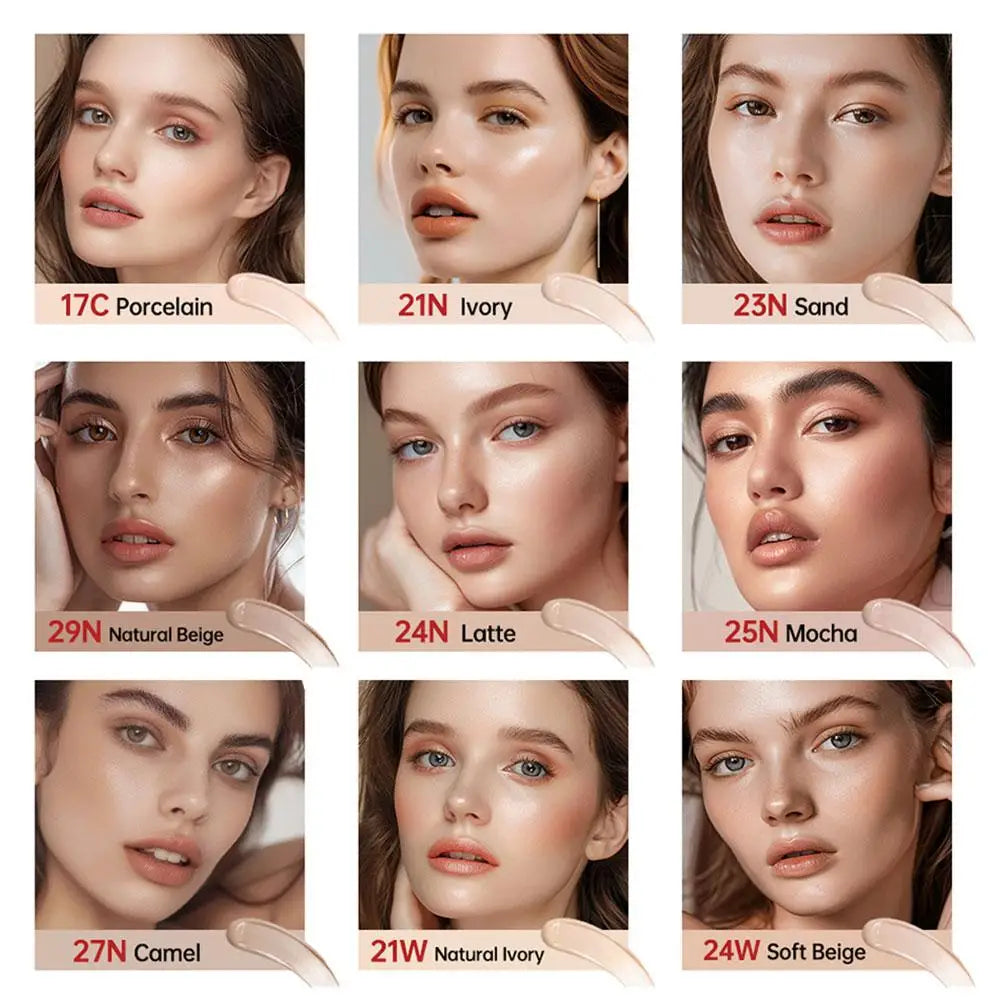 LAKERAIN 12 Color Air Cushion Foundation Red Shell Design Natural Coverage Formula Lightweight Breathable Makeup Base