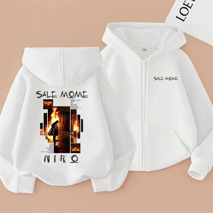 Rapper Niro Sale Mome Album Graphic Zipper Hoodie OX7 Hoodies Men Women Hip Hop Pop Music Zip Up Jacket Male Fashion Casual Coat