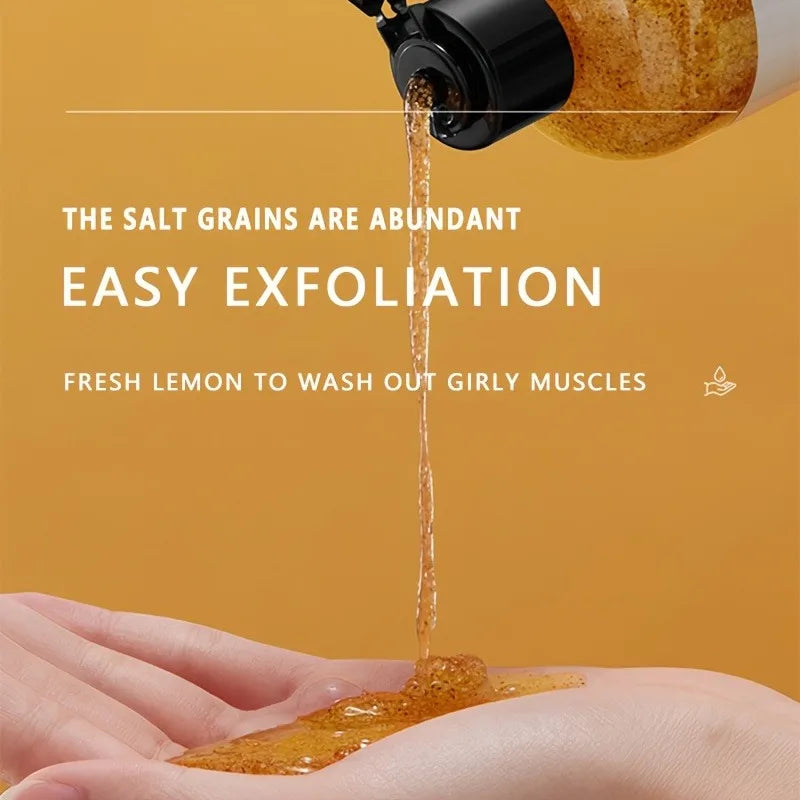 300ml Lemon Scrub Shower Gel, Alcohol-Free, Non-Greasy, Formaldehyde-Free, Rich in Citric Acid, Vitamin E, and Hyaluronic Acid, Suitable for All Light Beige Skin Types, with a Fresh Scent, Featuring Moisturizing, Nourishing, Halalzen