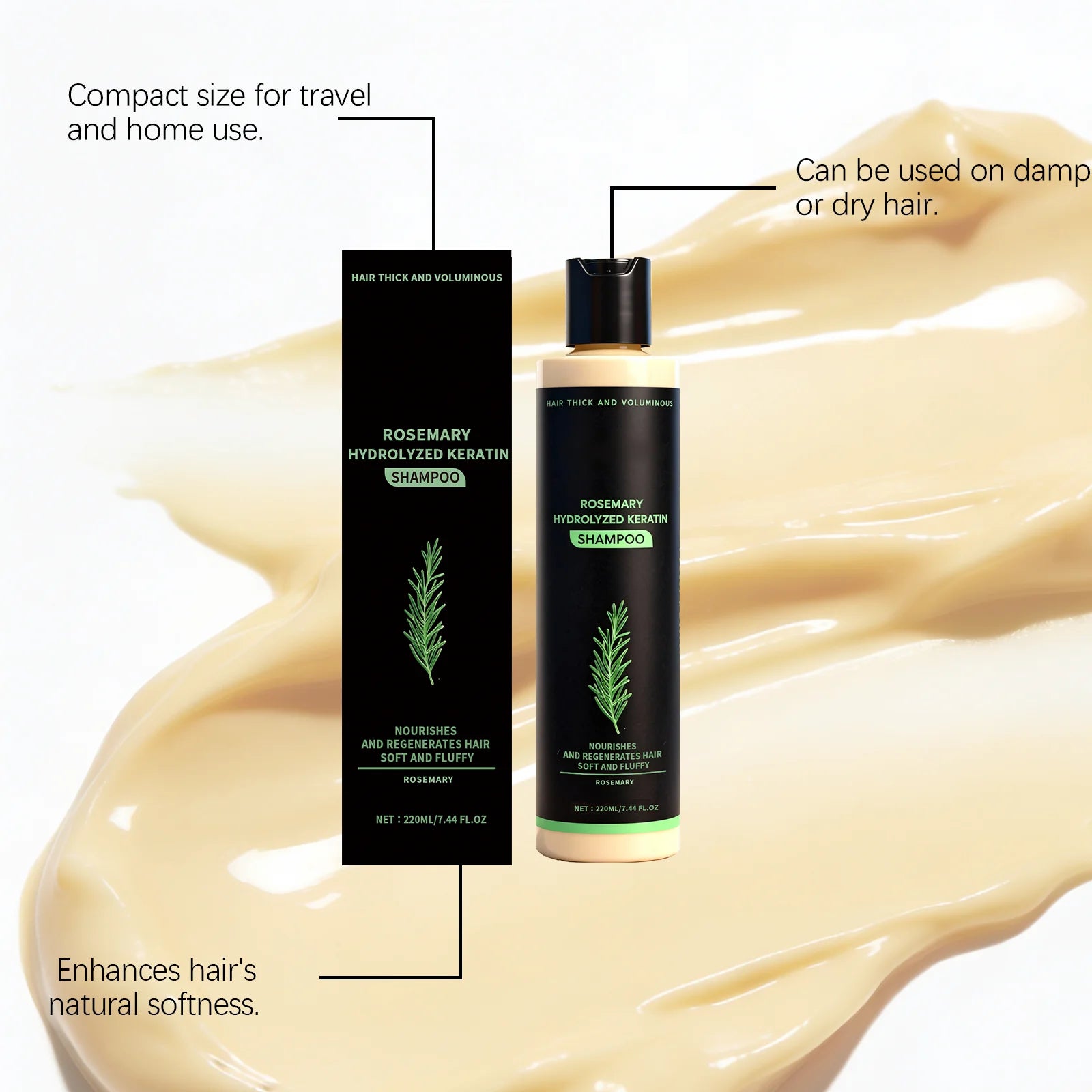 220ML Rosemary Keratin Volumizing Shampoo Natural Hair Care Deep Cleansing Moisturizing Smooth Fullness Boost Long Lasting Halalzen