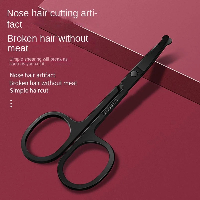 1PC Silver Mirror Light Black Round Head Safety Nose Hair Scissors Neutral Stainless Steel Scissors Halalzen