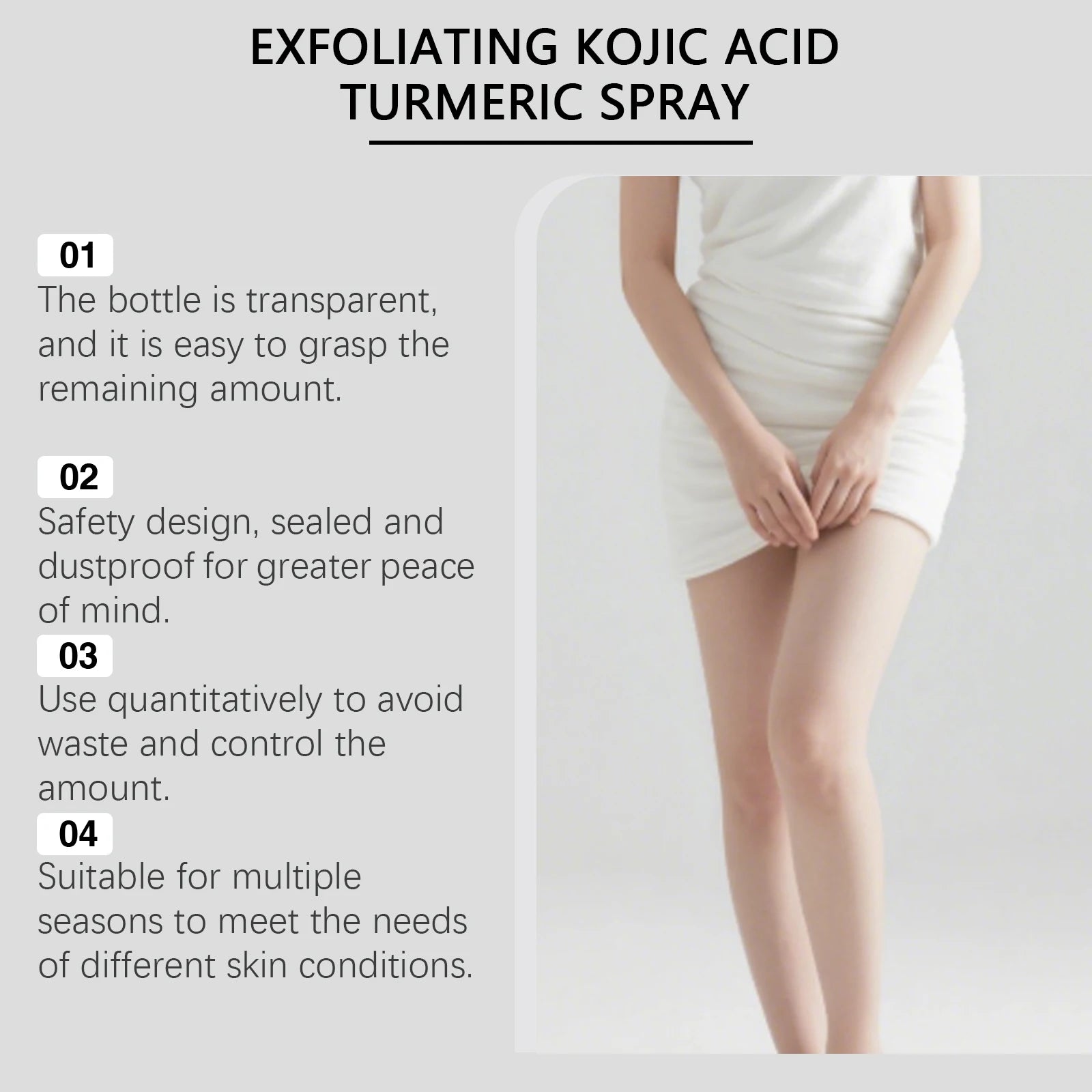 Exfoliating Kojic Acid Turmeric Spray Gently Peeling Solution Hydrating Skin Brightening Mist for Smooth Skin Back & Foot Care